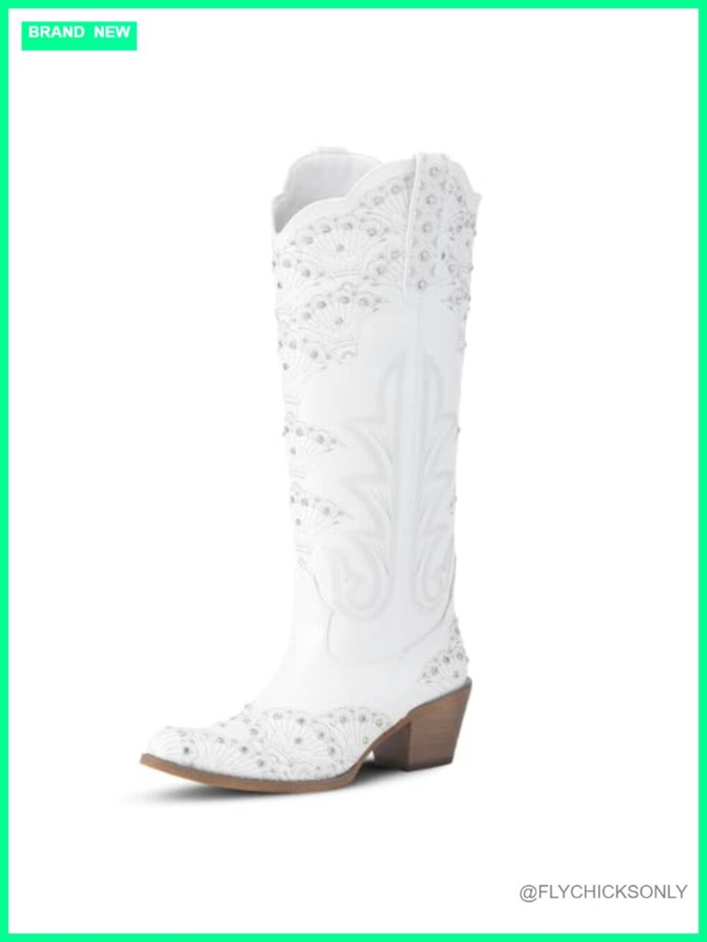 Knee-High Rhinestone Cowgirl Boots Faux Leather Western Wedding